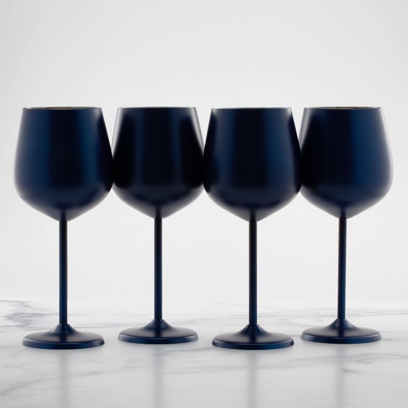 Cambridge Silversmiths Set of 4 18oz Stainless Steel Wine Glasses Blue Finish, 1 of 4
