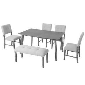 Vynxaria Rustic Farmhouse Dining Set: Rectangular Table, Upholstered Chairs & Bench, Solid Wood - 1 of 4