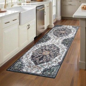 Washable Elegant Floral Rug, Thin Low Pile Carpet with Non-Slip Backing, Stain Resistant & Reinforced Edges for Living Room & Kitchen - 1 of 4