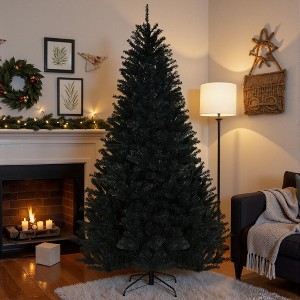 Costway 7.5Ft or 6Ft Hinged Artificial Halloween Christmas Tree Full Tree with Metal Stand Black - 1 of 4