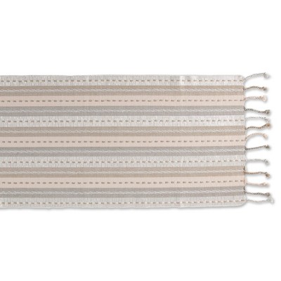 Natural Cotton Tonal Stripe Fringe Table Runner 14x72