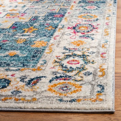 Ivory and Turquoise Floral Motif Rectangular Area Rug, 4' x 6'