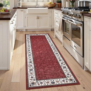 Acekool Floral Area Rug Machine Washable Pearl Velvet Low-Pile Non-Slip Carpet for Living Room Bedroom - 1 of 4