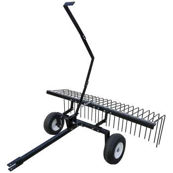 Yard Tuff 60 Inch ATV Tow Behind Durable Corrosion Resistant Steel Landscape Rake with 12 Inch Wheels and Lift Handle for Pine, Straw, Leaves, & Grass