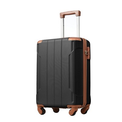 Syemin Luggage Hardshell Luggage Lightweight Durable ABS Suitcases with Double Wheels Expandable 20" Checked Travel Luggage, Brown, 13.6"*8.3"*21.5"