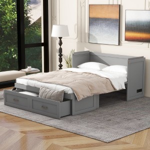 NicBex Full Size Murphy Bed 74.3" Wooden Bed Frame Wall Bed with 2 Spacious Drawers and USB Ports for Apartment and Living Room, Gray - 1 of 4