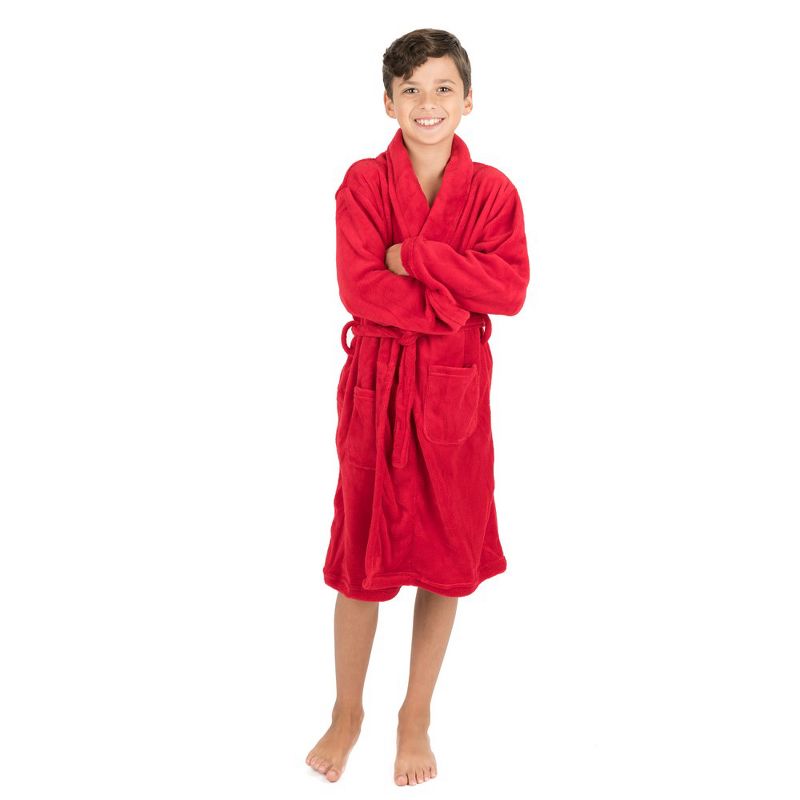 Leveret Kids Shawl Collar Fleece Solid Color Robe, 4 of 13