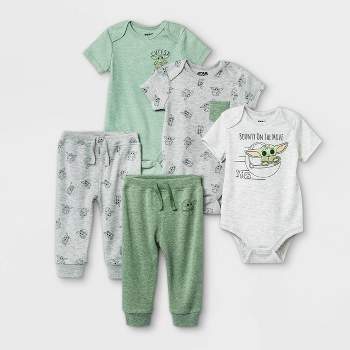 Baby Boys' 5pk Star Wars Baby Yoda Short Sleeve Top and Bottom Set - Gray/Green