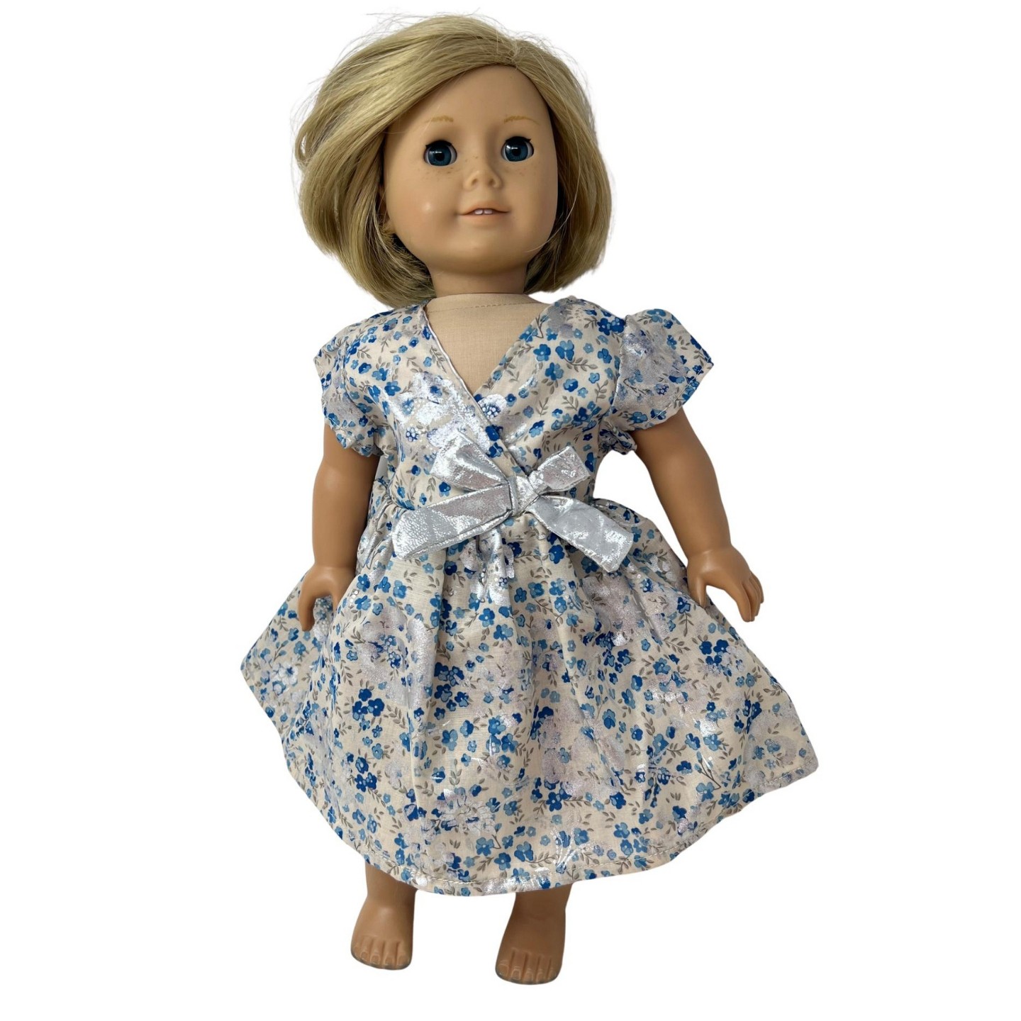Детские платья Doll Clothes Superstore Matching Girl Size 5 and 18 Inch Doll Dresses – Blue Floral Dress Set with Silver Accents, цвет: Синий — фото 3