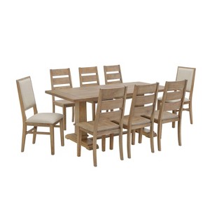 9pc Joanna Dining Set with 6 Ladder Back Chairs and 2 Upholstered Back Chairs Rustic Brown - Crosley - 1 of 4