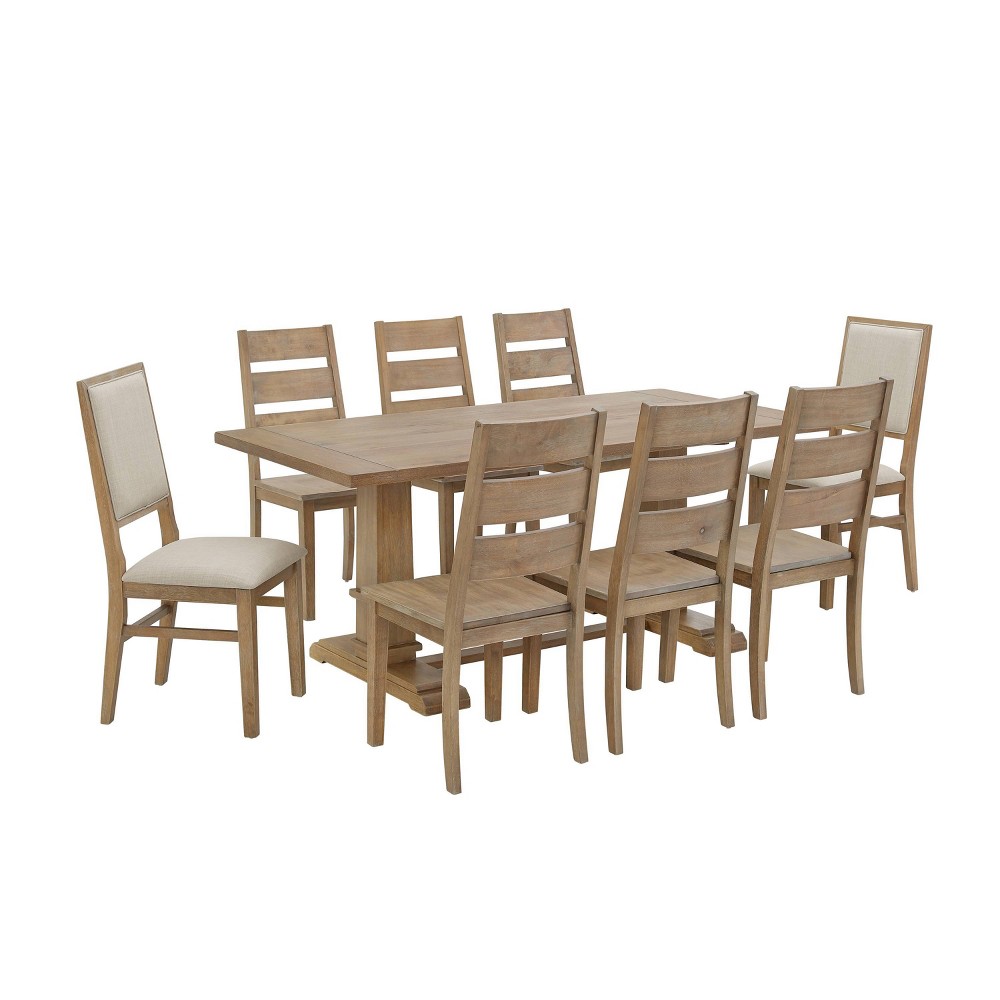 Photos - Dining Table Crosley 9pc Joanna Dining Set with 6 Ladder Back Chairs and 2 Upholstered Back Chairs Rustic Brown  