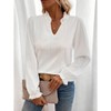 Women's Elegant Notched V Neck Flounce Long Sleeve Shirt Frill Trim Blouse Tops - 3 of 4