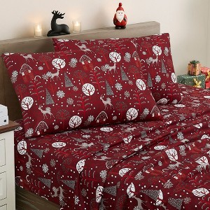 Printed Holiday 4pc Sheet Sets, Easy Care, Soft & Wrinkle-Resistant Holiday Bedding by Sweet Home Collection™ - 1 of 4