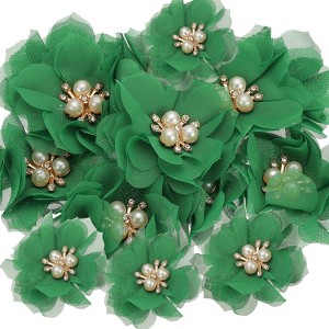 Unique Bargains Rhinestone Pearl Chiffon Flower for DIY Craft Wedding Party 15 Pcs - 1 of 4
