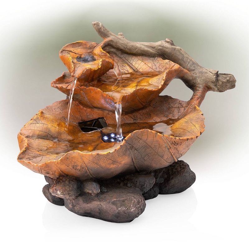 9&#34; Resin Indoor Tabletop Tiered Leaf Fountain with LED Lights Brown - Alpine Corporation, 4 of 7