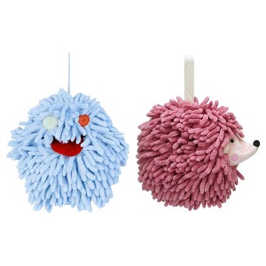 REGALWOVEN Fuzzy Cute Cartoon Decorative Hand Drying Hanging Ball Hand Towels 7" x 7" 2 Pcs - 1 of 4