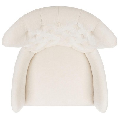 Off-White Tufted Wingback Accent Chair with Wood Legs