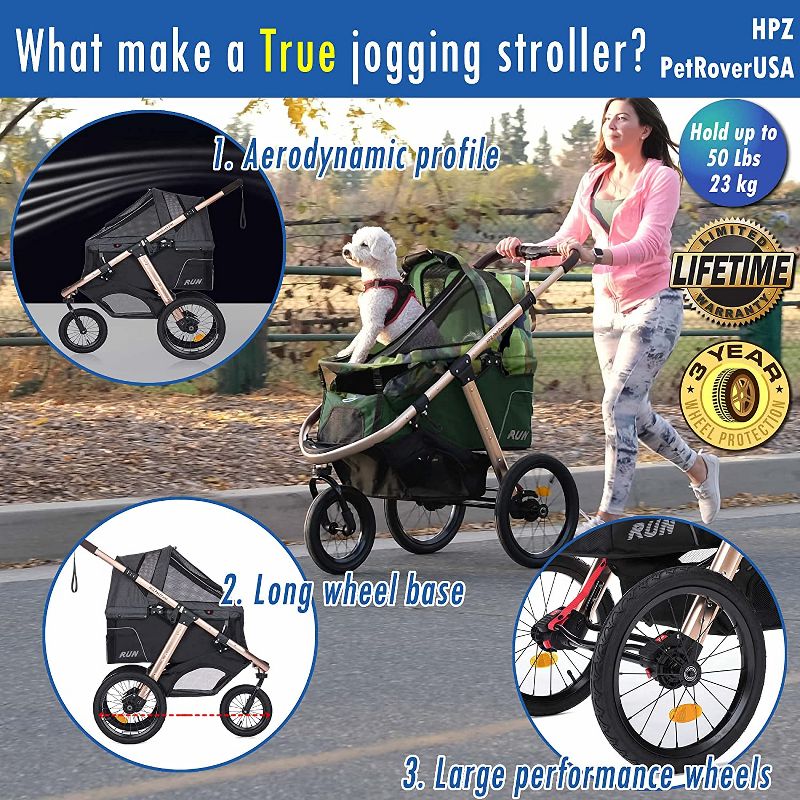 HPZ Pet Rover Run Jogging/Running Stroller - Sports Stroller with Comfort Rubber Wheels/Zipper-Less Entry/1-Hand Quick Fold/Aluminum Frame, 2 of 10