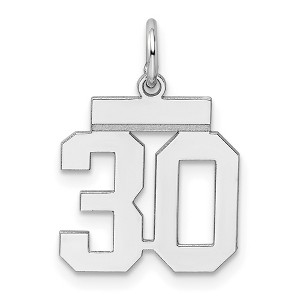 Black Bow Jewelry Sterling Silver, Athletic Collection, Small Polished Number 30 Pendant - 1 of 4