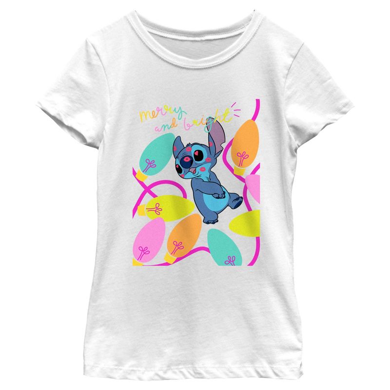 Girl's Lilo & Stitch Merry and Bright Kissy Face T-Shirt, 1 of 5