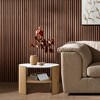 LuxenHome Natural Finish Manufactured Wood 23.6-Inch Round Coffee Table with Faux Marble Top Brown - 3 of 4