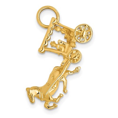 Black Bow Jewelry 14k Yellow Gold 3D Moveable Horse and Carriage Charm