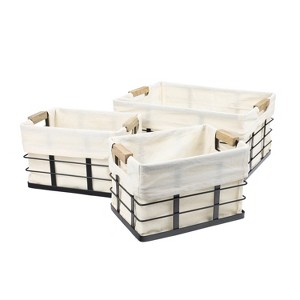 happimess Callan Vintage Industrial Handmade Wire Metal Nesting Storage Baskets with Wood Handles and Fabric Liner - 1 of 4