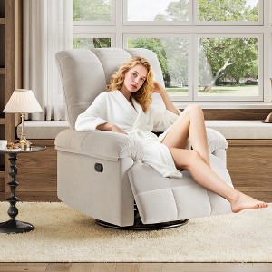 Swivel Rocking Nursery Recliner Chair Rocker Recliner Glider Manual Chenille Upholstered Sofa Chair with High Backrest for Nursery,Living Room - 1 of 4
