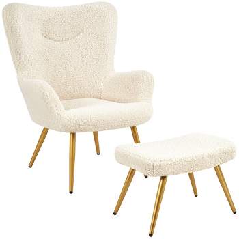 Yaheetech Accent Chair and Ottoman Set with Footstool Ivory