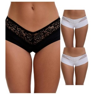 INSPIRE CHIC Women's Lace Ice Silk Hollow Out Mid Rise Comfort Boyshorts  Briefs 3 Packs - 1 of 4