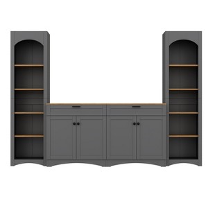 CLIHOME 3-Piece Farmhouse Entertainment Center with Storage Cabinet for TVs Up to 70", Mid-Century TV Stand with Bookshelf - 1 of 4