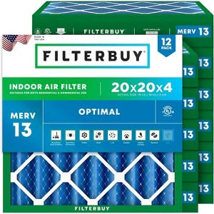 Filterbuy 20x20x4 Air Filter (12-Pack), Pleated MERV 13 Health Defense Replacement HVAC AC Furnace Filters (Actual Size: 19.50 x 19.50 x 3.63) - 1 of 4