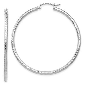 Black Bow Jewelry 2mm, 14k White Gold Diamond-cut Hoops, 45mm (1 3/4 Inch) - 1 of 4