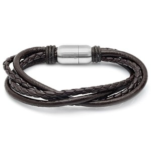Steeltime Men's genuine brown braided leather bracelet - 1 of 4