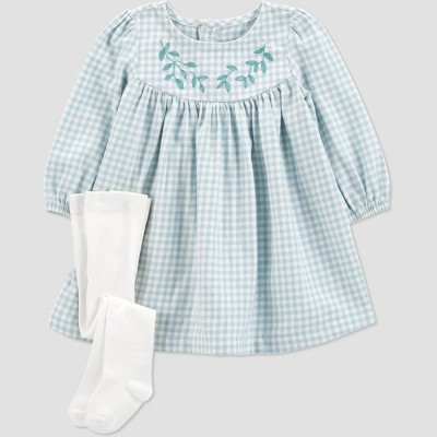 Carter's Just One You®️ Baby Girls' Gingham Dress with Tights - Blue