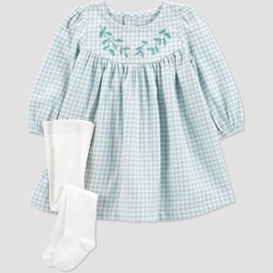 Carter's Just One You®️ Baby Girls' Gingham Dress with Tights - Blue - 1 of 3