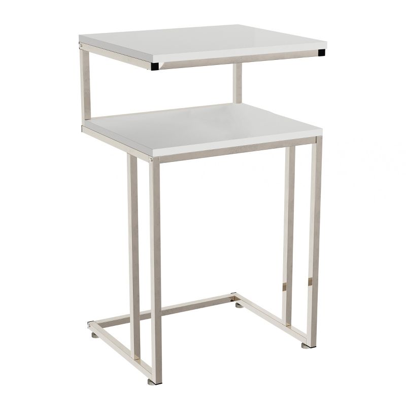 Hastings Home 2-Tier End Table - C-Shaped Side Table With Two Shelves and Metal Stand - White and Chrome, 5 of 9