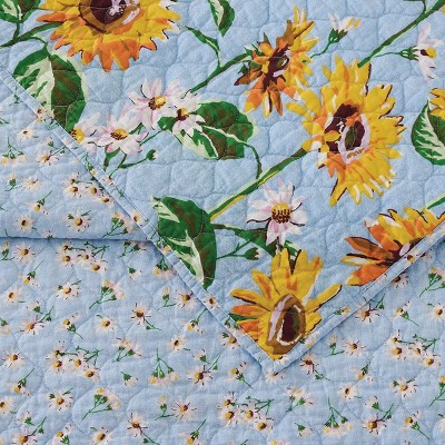 Sunflower Sky Twin Blue Cotton Reversible Quilt Set