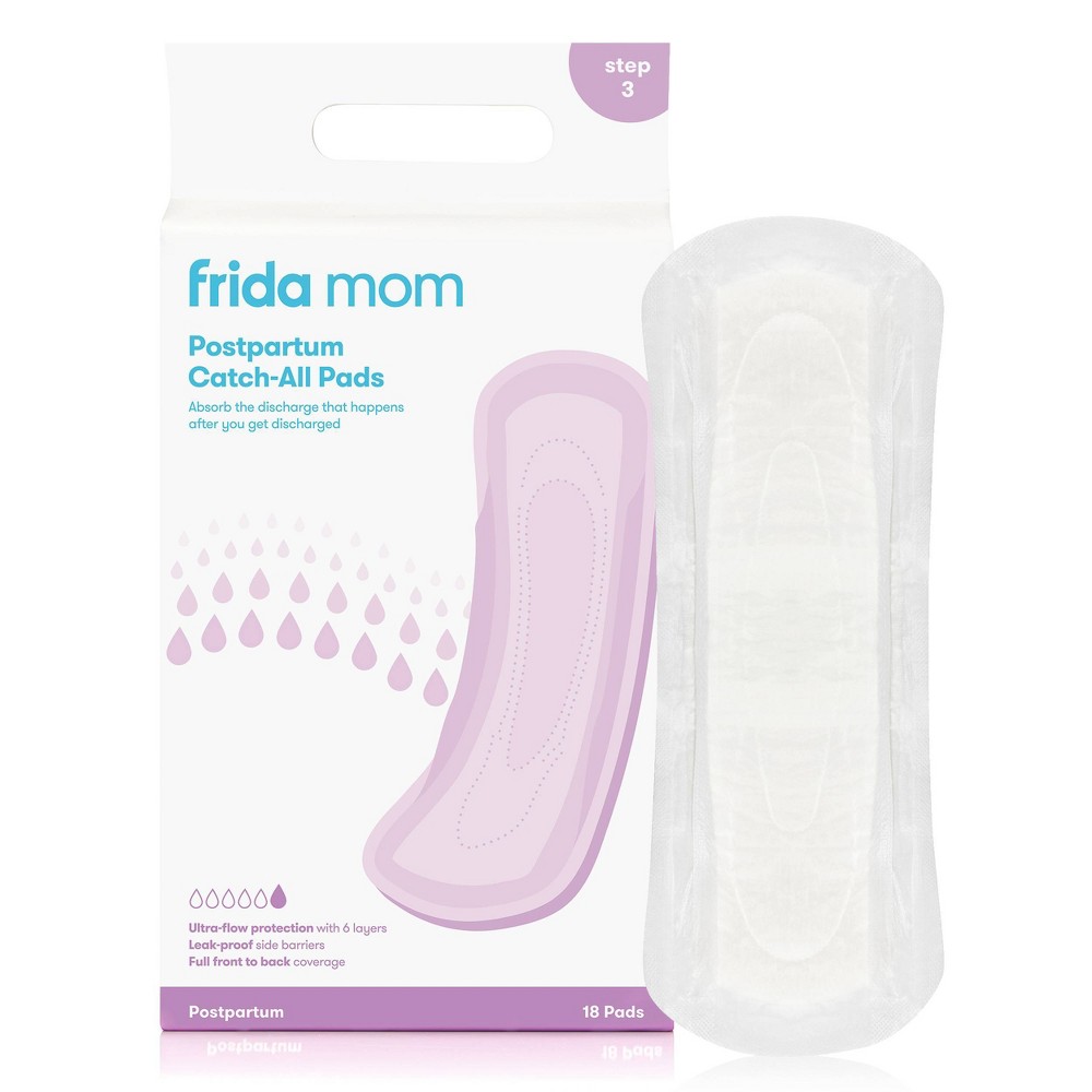 Frida Mom Postpartum Maternity Pads - Long Front to Back Coverage for Maximum Absorbency + Heavy Flow - 18ct