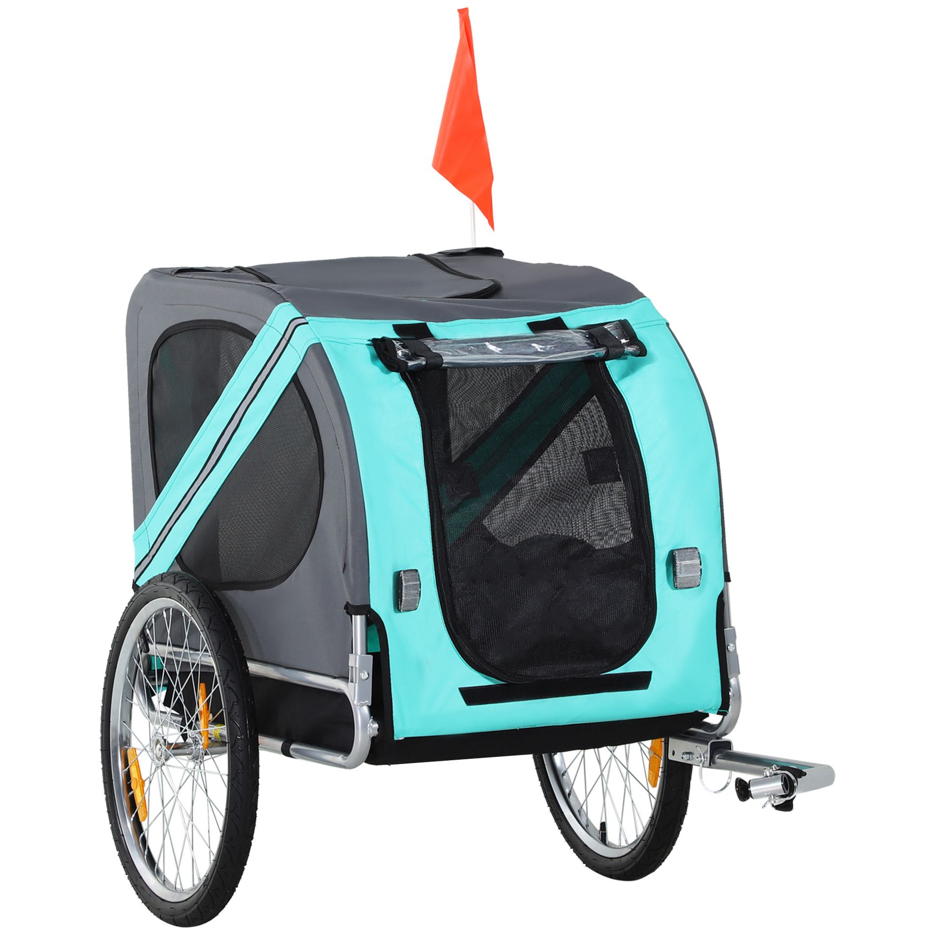 Aosom Dog Bike Trailer, Pet Cart Bicycle Wagon Cargo Carrier Attachment for Travel with 3 Entrances Large Wheels & Mesh Screen, Green