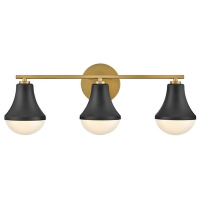 Black and Brass 3-Light Vanity with Opal Glass Shades