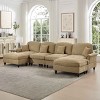 Mid-Century U-Shape Sectional Sofa with Ottomans, 4-Seat Sofa with Flared Arms and Removable Skirts, Chenille Couch with Cushion-Coolbibila - 3 of 4