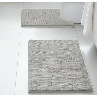 Home Mart Goods 2 Piece Set Warm Grey Soft Cozy Plush Chenille Bath Mat Bathroom Rug