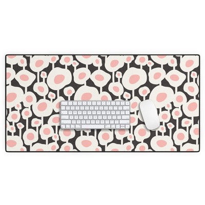 Heather Dutton Poppy Dot Retro Floral Black Desk Mat - Deny Designs