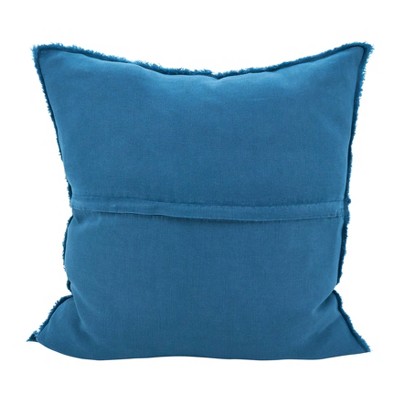 Navy Blue 20" Square Fringed Linen Throw Pillow