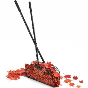 2Pcs Black Metal Leaf Rake, Long Handle Leaf Grabber Rake, Heavy Duty ...