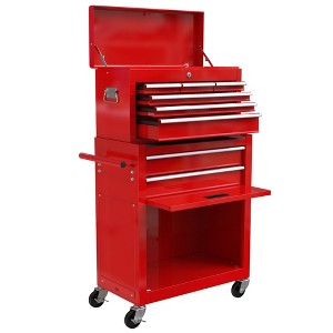 Maggift Tool Boxes, Portable Rolling Tool Chest with 4 small and a large drawers, Wheels, Metal Closure for, Garage, Red, 24.2"*12.9"*25.9" - 1 of 4