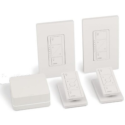 Lutron Caséta Deluxe Smart Dimmer Switch (2 Count) Kit with Caséta Smart Hub | Works with Alexa, Apple HomeKit, Ring, Google Assistant | P-BDG-PKG2W | White