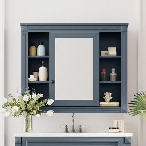 ALEXOUN 35'' x 28'' Wall Mounted Bathroom Bathroom Mirro,Modern Bathroom Mirror with Wall Cabinet,Mirror Cabinet with 6 Open Shelves - 1 of 4