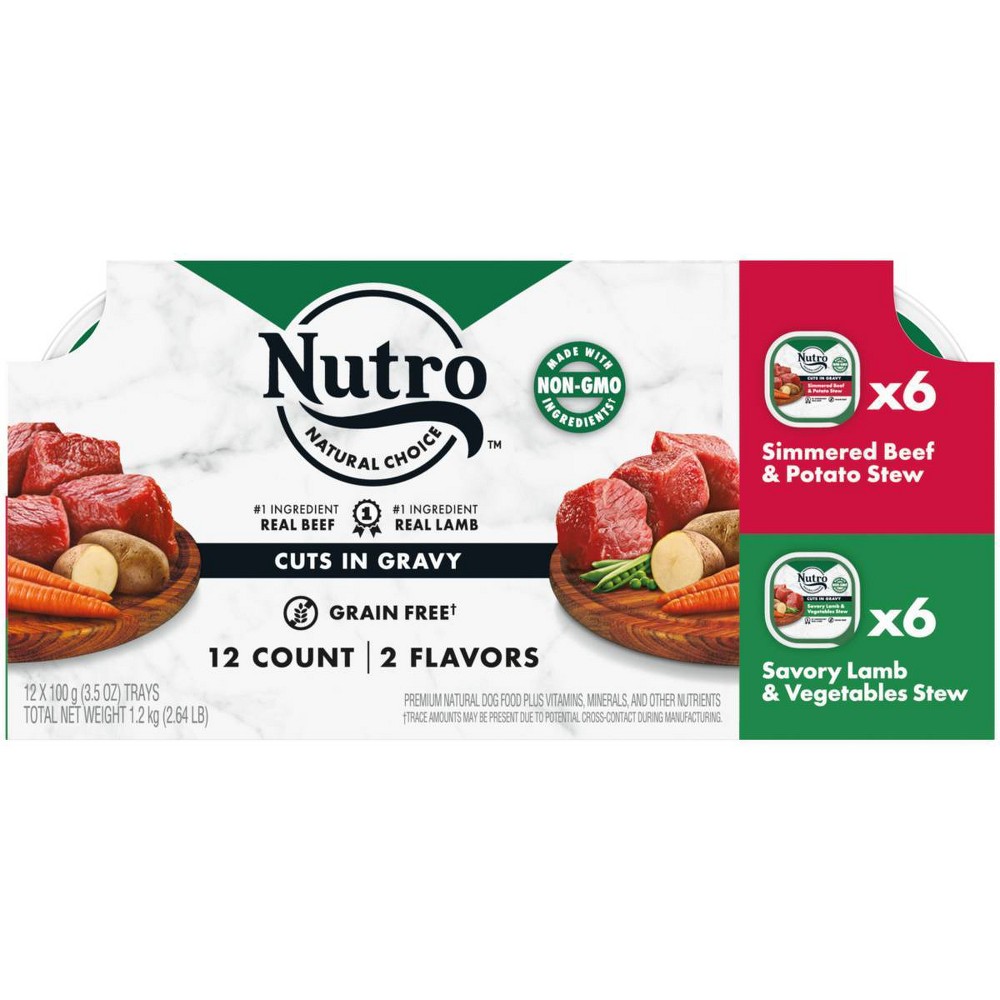 Best by 02/2025) (12) NUTRO Cuts in Gravy Beef & Potato  Lamb & Vegetable Wet Dog Food Variety Pack  3.5 oz. Trays